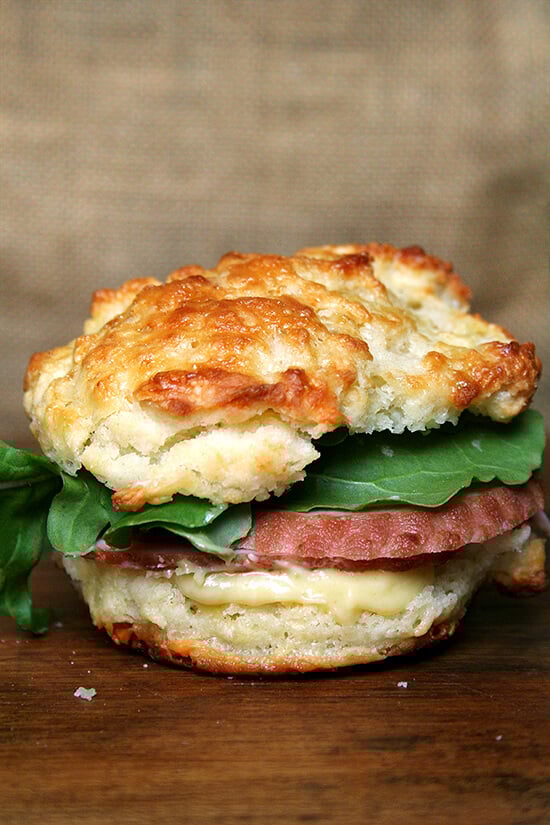 Tender and flaky, these buttermilk cheddar biscuits are the perfect vessel for housing slices of ham or turkey or roast beef, handfuls of arugula, and a slathering of mustard sauce, a must-have recipe if you're making ham this holiday season. // www.simonrockett.com 温柔和片状,这些脱脂乳干酪饼干是住房的完美容器片火腿或火鸡或烤牛肉,一把芝麻菜,和黄芥末酱涂,必备配方如果你做火腿这个假期。/ / www.simonrockett.com