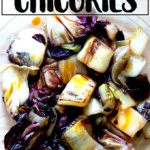 一盘sautéed菊苣菊苣辣椒油。