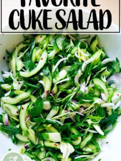 Cucumber salad in bowl.