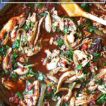 一个锅装满tinga鸡。