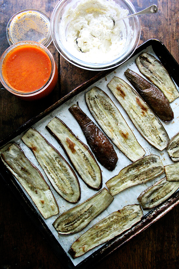 茄子来组件:烤茄子,西红柿酱,自制的意大利乳清干酪